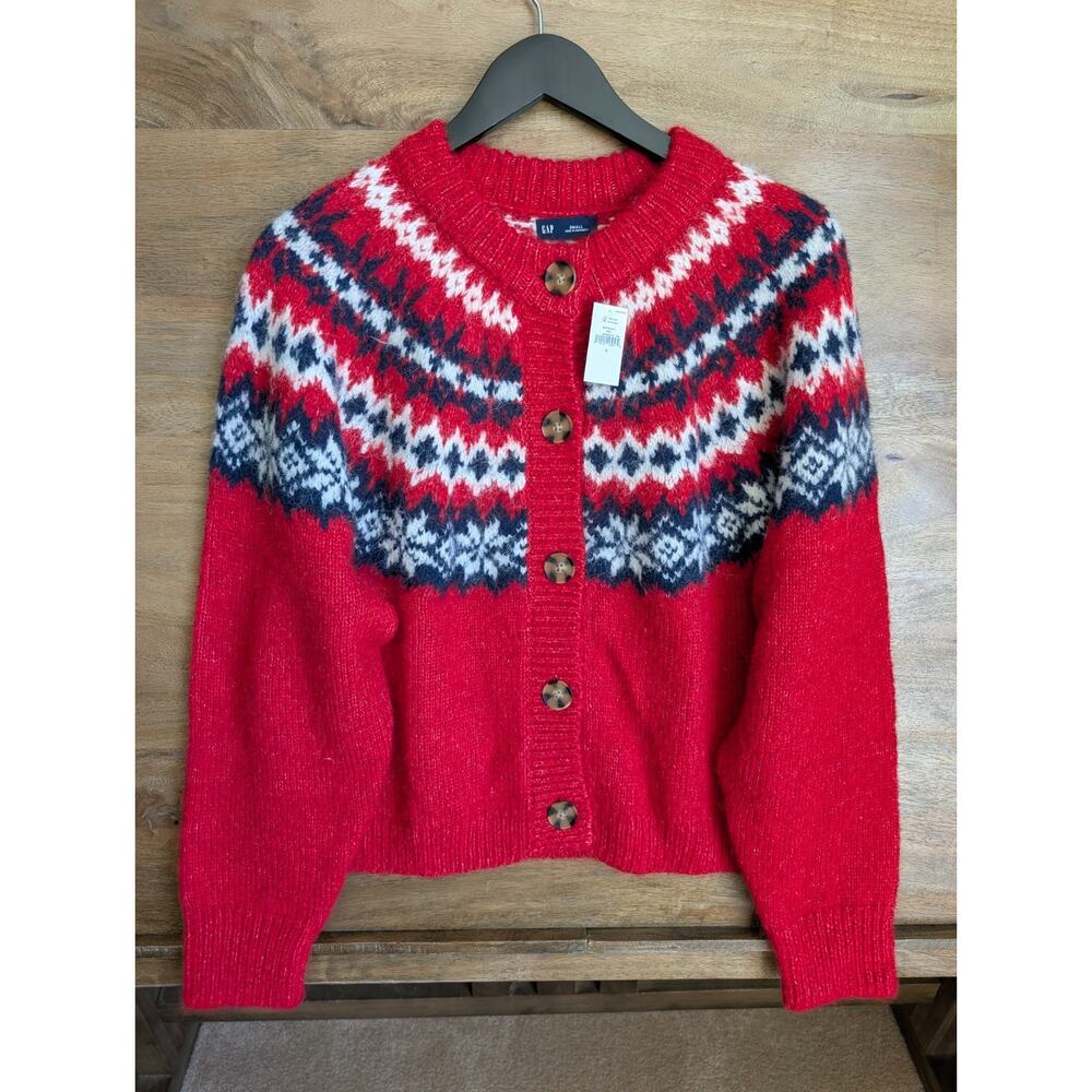 NWT Gap Cardigan Sweater Womens S Multicolor Fair Isle Long Sleeve Button Front